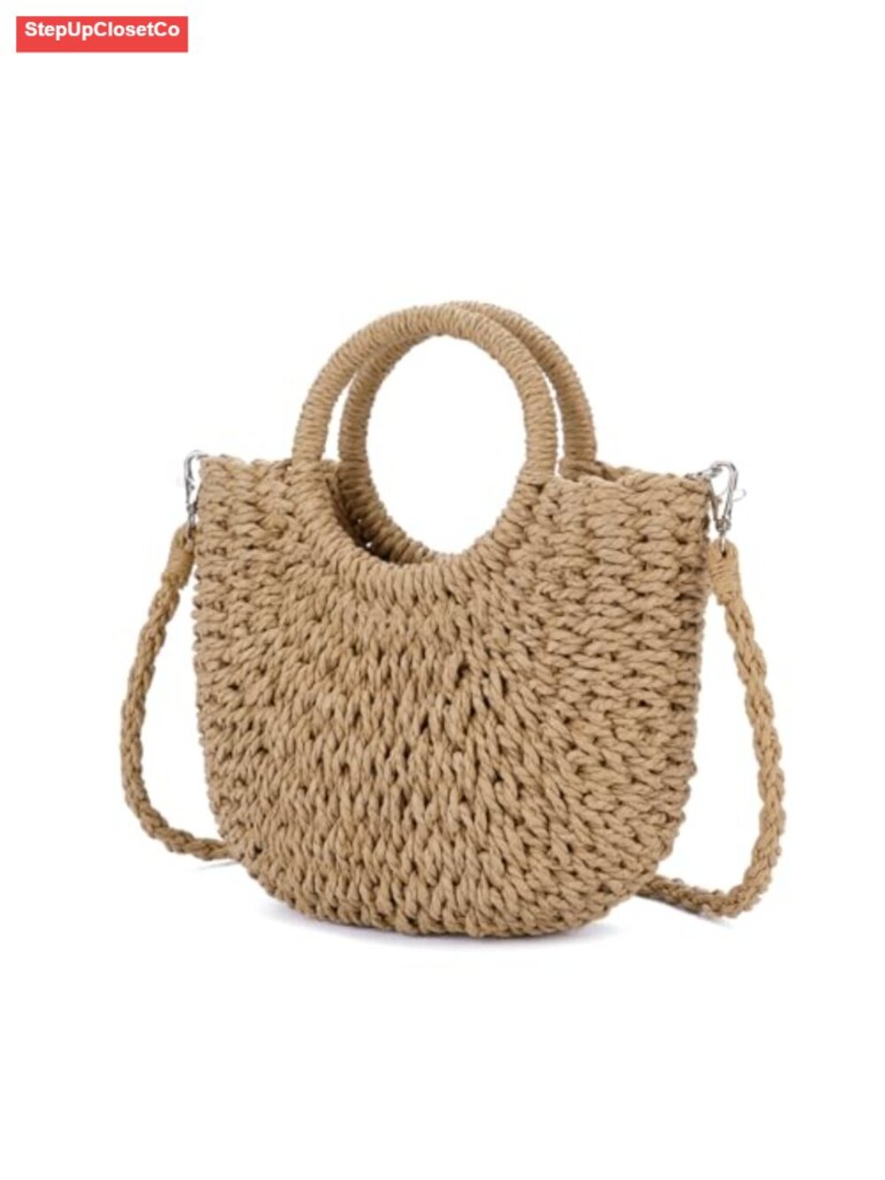 Straw Crochet Hobo Bag Handmade Woven Half Moon Shoulder Tote Summer Beach